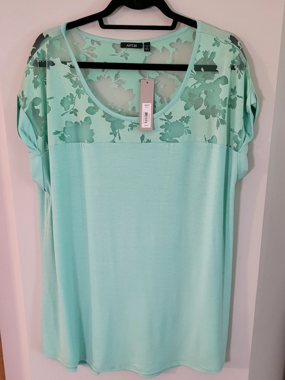 Apt. 9 Mint Green Floral Lace Yoke Top